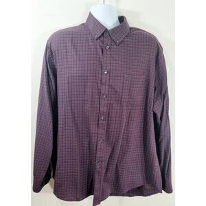 Van Heusen Purple Pink Check Button Up Shirt XL 17 17.5 Lightweight Long Sleeve